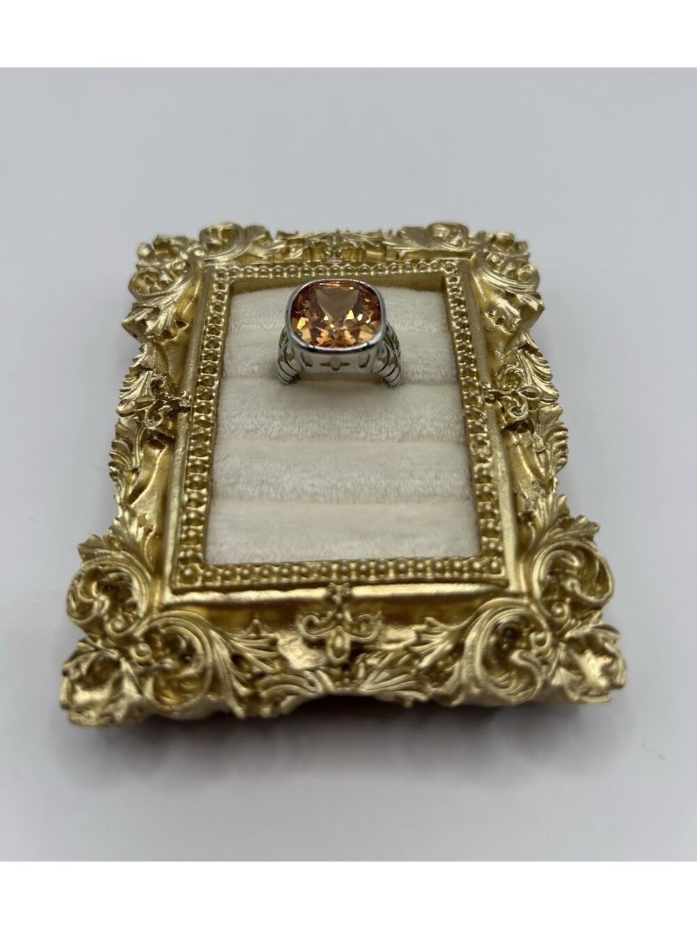 Silver Tone Ring Peach Size 6.5 Statement Jewelry Ring Cottagecore Romantic Love - Picture 3 of 12